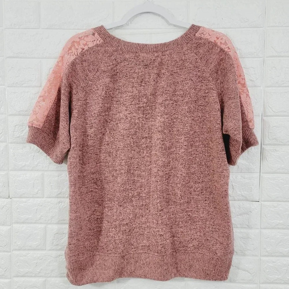 Eye Candy Women's Tweed Oversized Knit Sweater Mesh Sleeve Pink Size 2X NWT - Picture 2 of 4